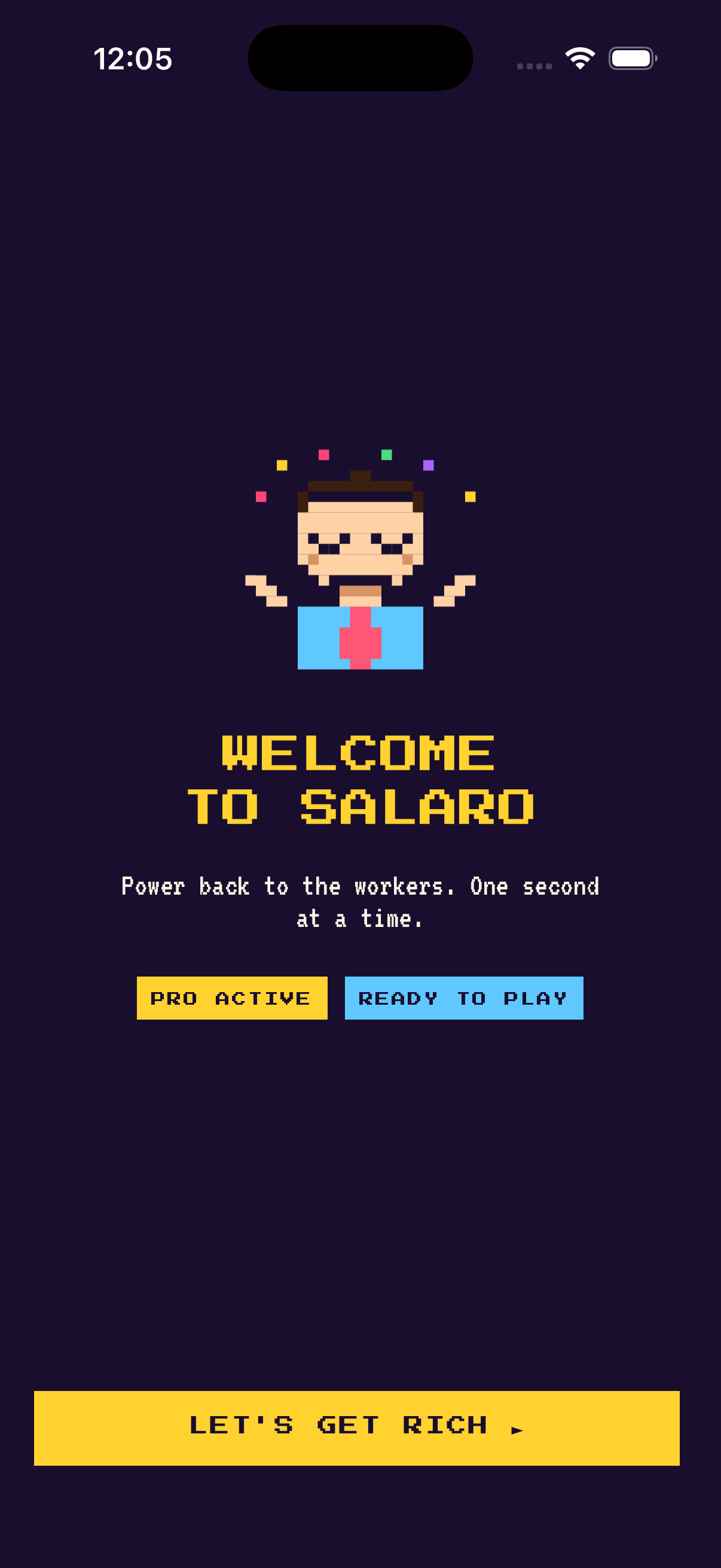 Salaro home screen: today's live earnings, a resistance meter, a coin jar, and rate and target stats